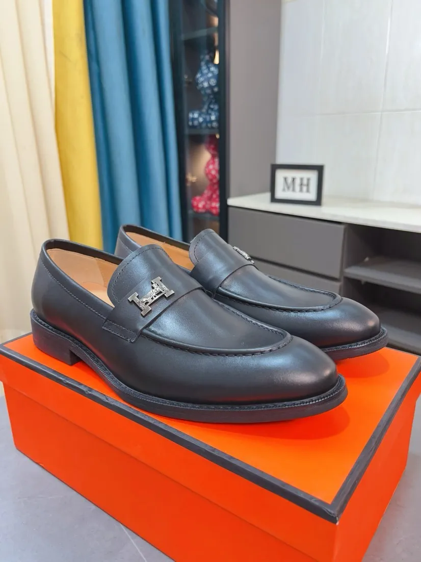 Men's shoes 💰500🌹🌹《HERMES》Hermès business leather shoes, original factory configuration, original imported cowhide upper + luxury hardware logo + fully imported original customized sheepskin lining, sole: rubber wear-resistant outsole, difficult craftsmanship, original factory with single goods, 🔍🔍high quality code number: 38-44 45 can be customized